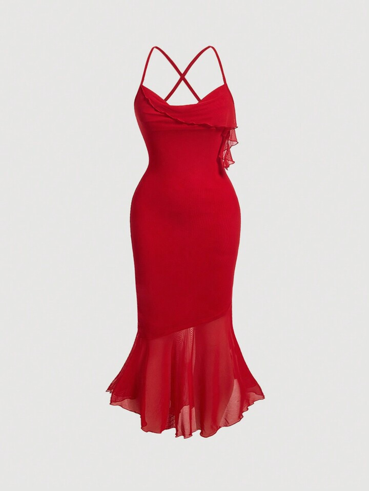 SHEIN MOD Plus Size Women's Cross Back Fish Tail Hem Swing Cami Dress | SHEIN