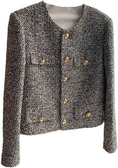JYHBHMZG Korean Chic Women's Tweed Coat - Single Breasted French Retro Jackets | Amazon (US)