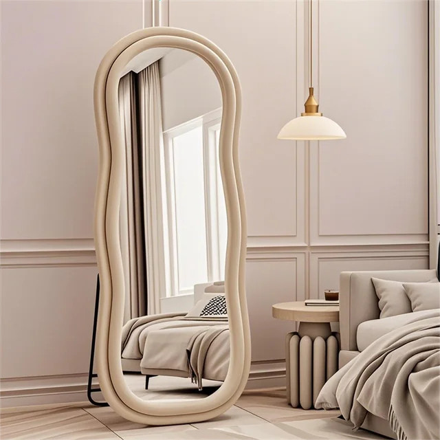 Anyrose 63"x23.6" Wavy Full Length Mirror Decorative Floor Mirror with Flannel Frame,White | Walmart (US)