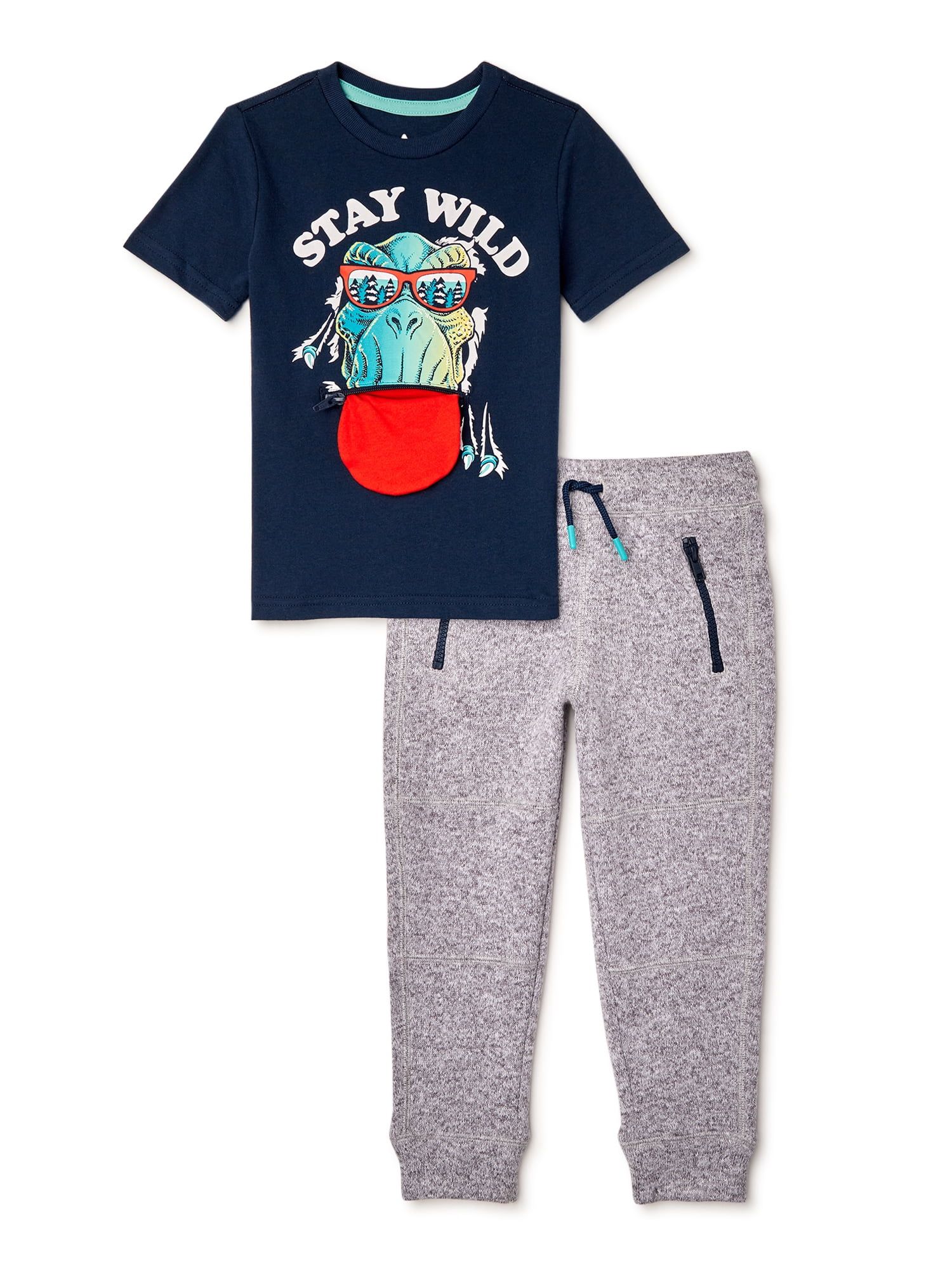 365 Kids from Garanimals Boys Dino Short Sleeve Graphic T-Shirt and Sweater Fleece Joggers, 2-Pie... | Walmart (US)