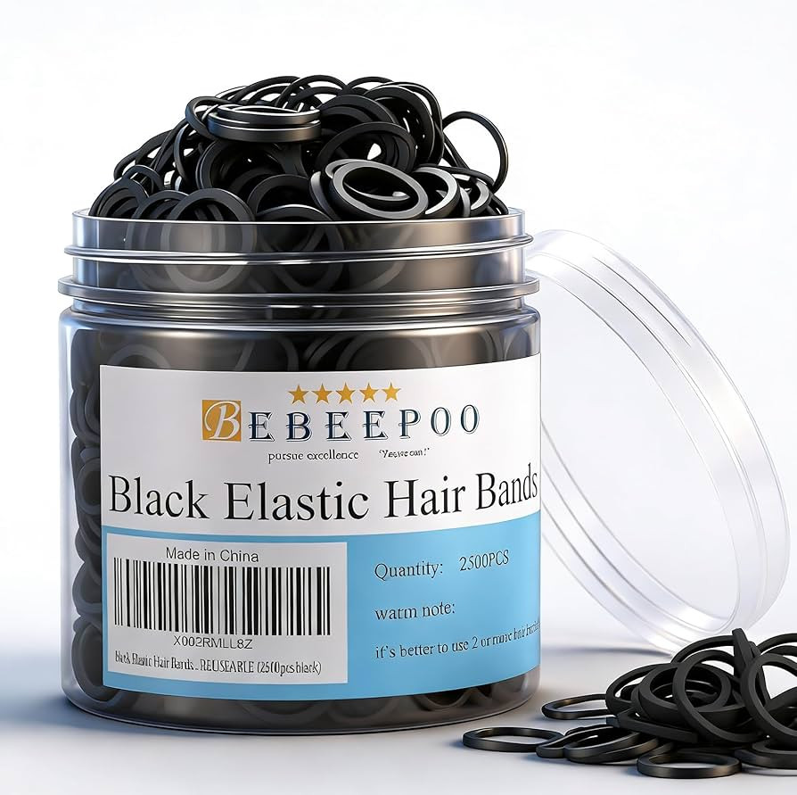 Mini Rubber Black Elastic Hair Ties Bands with a Box, BEBEEPOO 2500pcs Small Black Rubber Bands f... | Amazon (US)