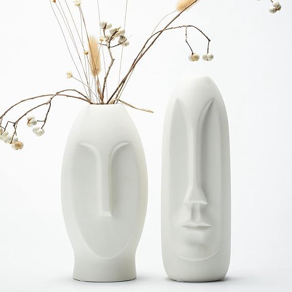 Kimisty Face Vase Set 2, White Modern Vase, Ceramic Statue Human Face Vase Decor, Sculpture Decor... | Amazon (US)