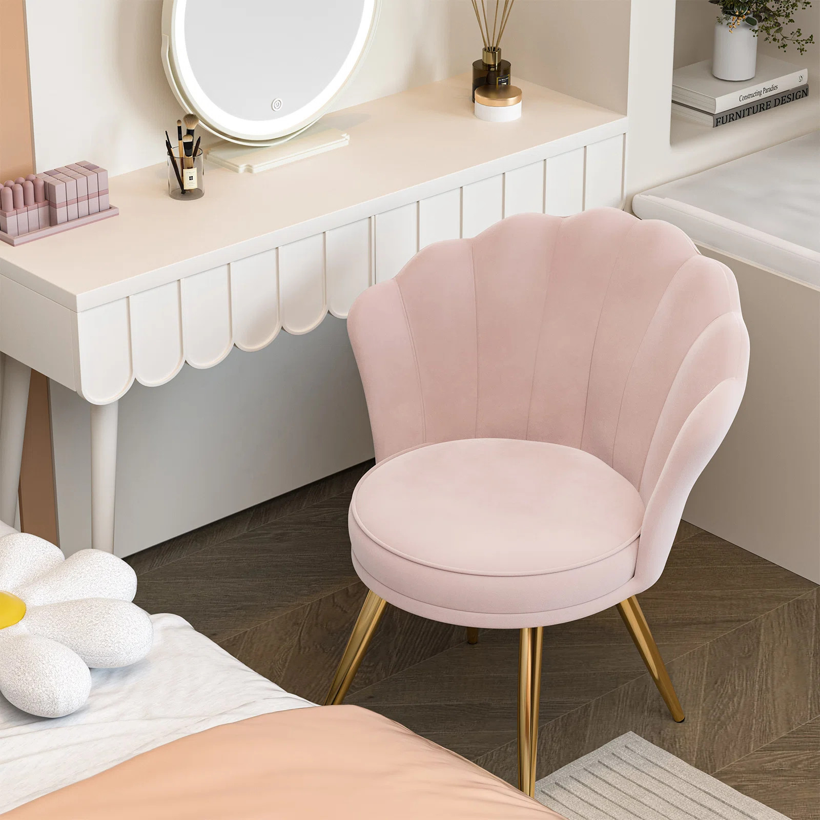 Back Velvet Accent Chair with Gold Legs, 18.5" Wide Upholstered Armchair with Padded Seat & Back – Modern Comfy Vanity Chair for Bedroom, Living Room, | Wayfair North America