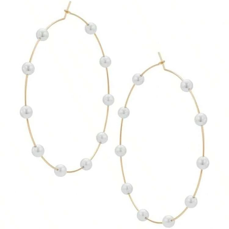 Large Hoops Huge Circle Pearls Earrings Dangle Gold Silver Elegant Wedding Women Accessories Jewelry Her | SHEIN