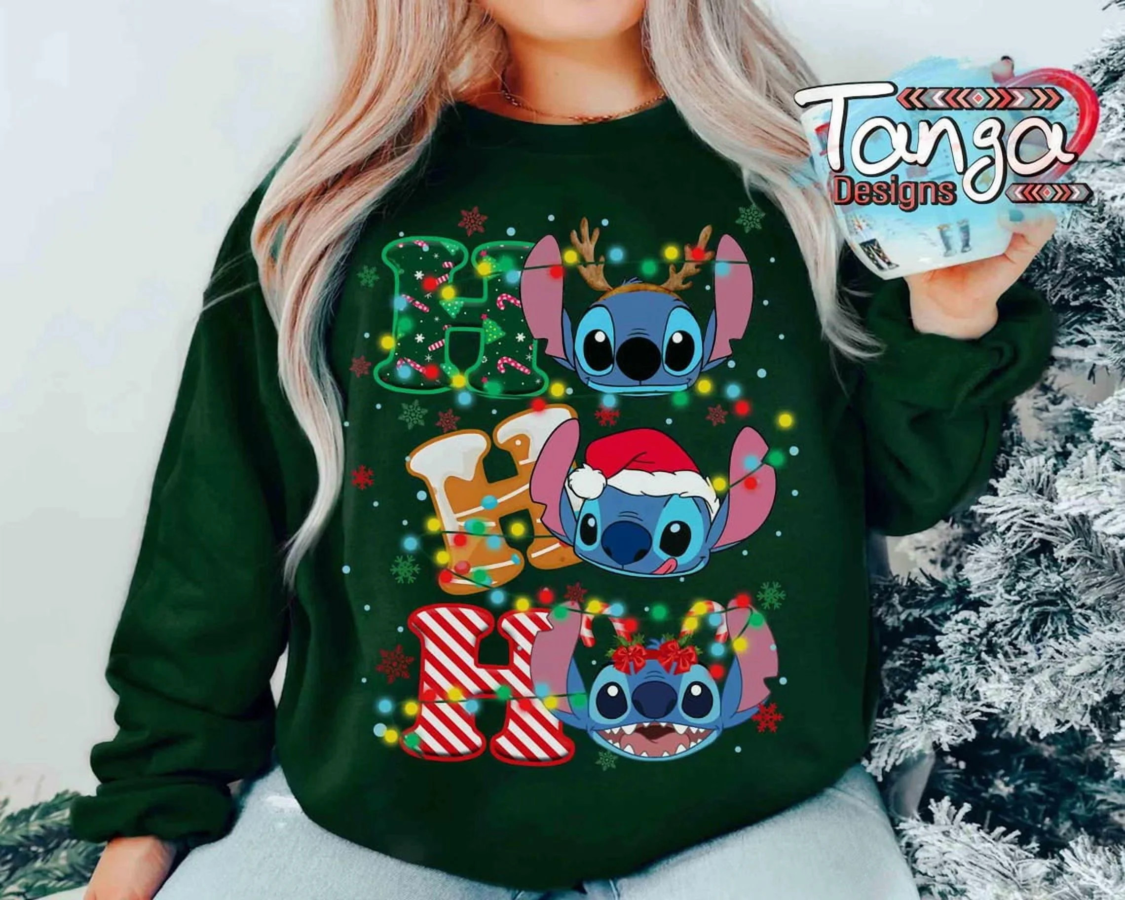 Disney Santa Stitch Ho Ho Ho Holiday Lights Sweatshirt, Mickey'S Very Merry Xmas Party Matching S... | Walmart (US)