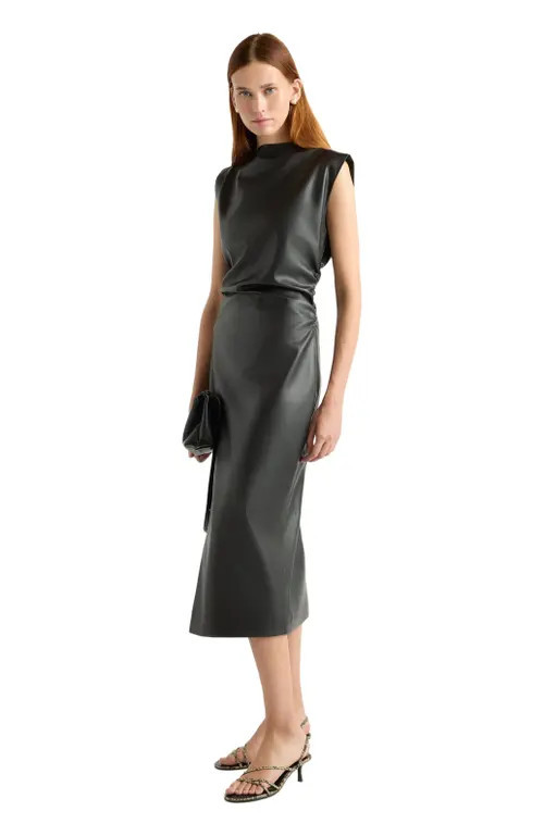 Modern Citizen Channing Vegan Leather Wrap Neck Dress in Black at Nordstrom, Size 1X | Nordstrom