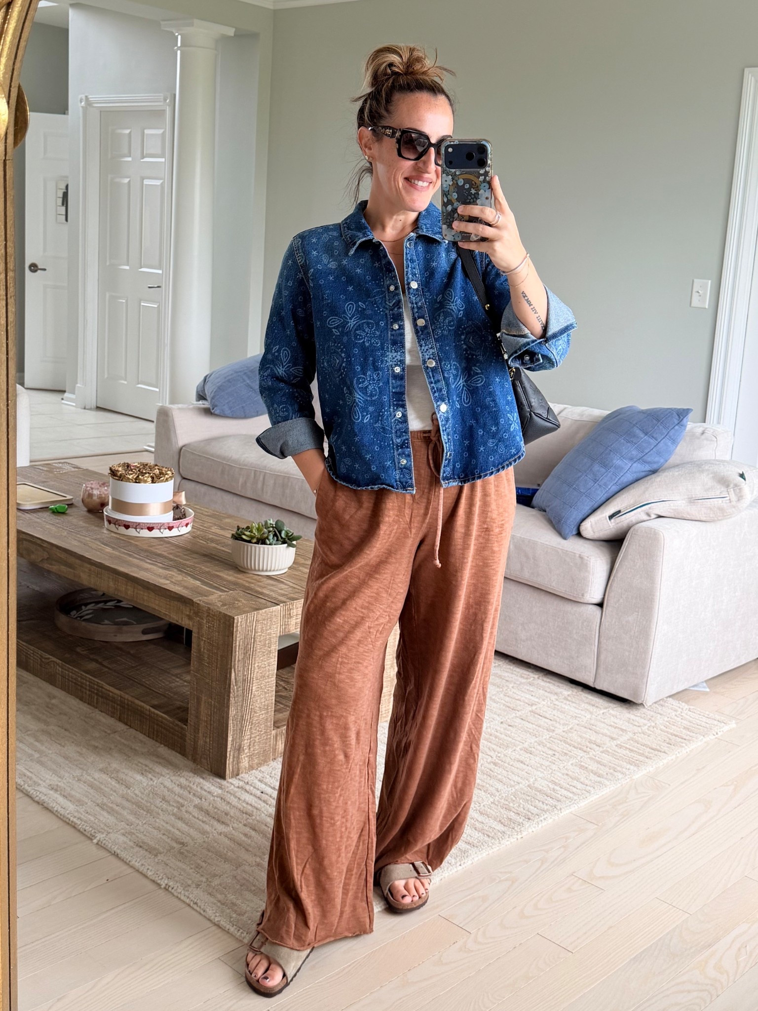 Today’s OOTD! I’m loving this shacket! The print is so cute! 
Size medium in the tops and small in the pants. 

@Aerie @Target 

#LTKxAerie #LTKOver40 #LTKootd