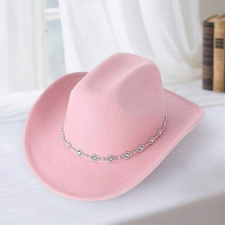 Men Women Felt Cowgirl Hat Wide Brim Jazz Cap Stylish Sparkly Belt Western Cap For Daily Life Party | SHEIN
