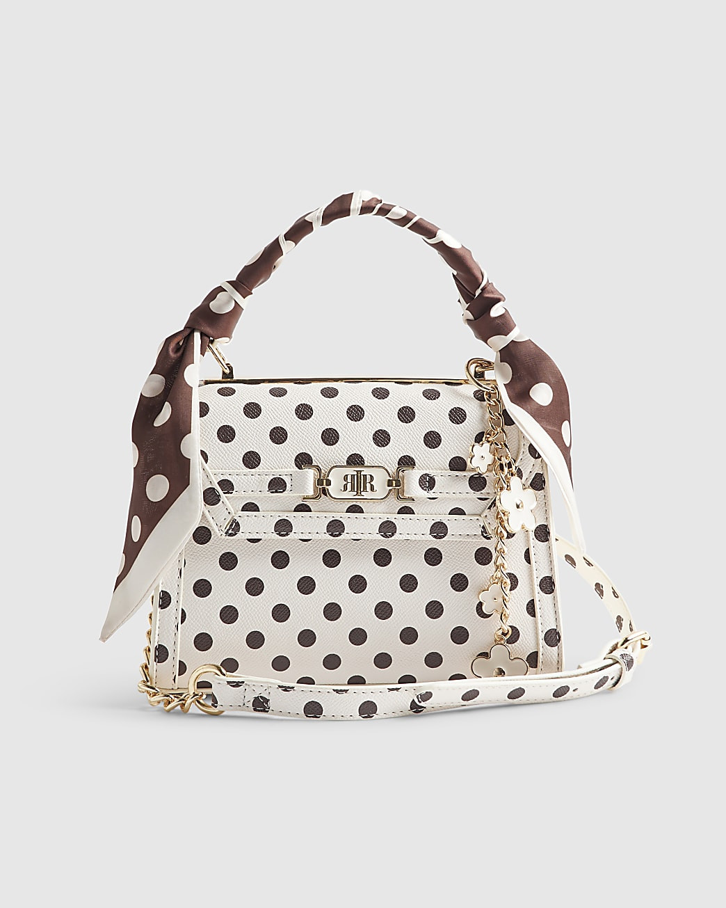 Cream Polka Dot Mini Charm Tote Bag | River Island UK & IE