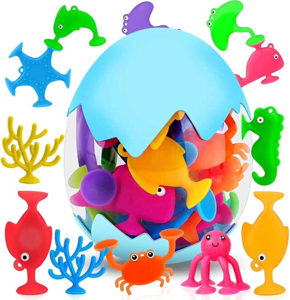 18PCS Suction Bath Toys for Toddler Kids, Mold Free Silicone Ocean Animals Suction Cup Bathtub To... | Amazon (US)