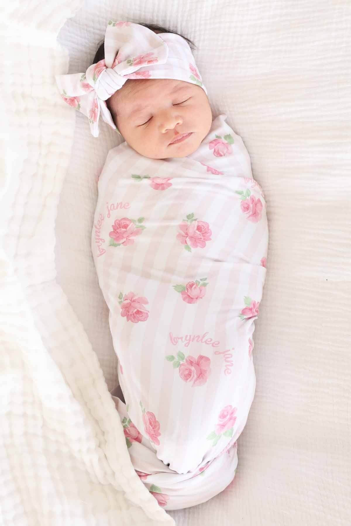 Rosy & Cozy Personalized Swaddle Blanket | Caden Lane