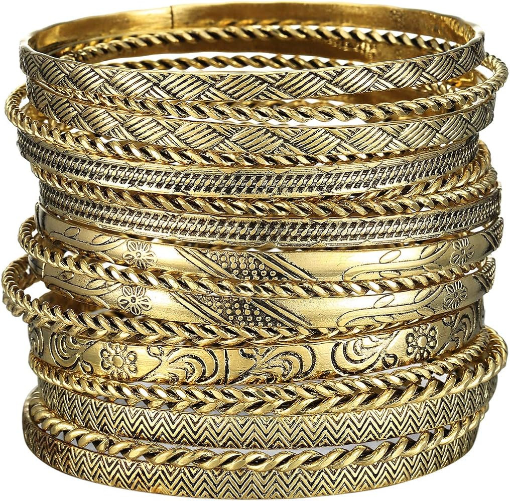 Ensoul Flower Mixed Metal Aztec African Indian Vintage Bangle&Bracelets for Women Set of 19/2.68"... | Amazon (US)