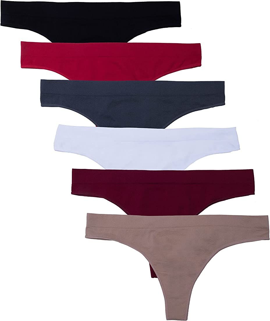 Kalon Women's 6 Pack Nylon Spandex Thong Underwear | Amazon (US)