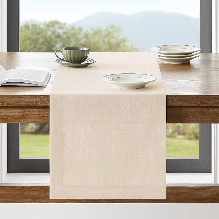 ZeeMart Linen Textured Border Table Runner, 14 x 72 Inch Cream, Farmhouse Style Cream Table Runne... | Amazon (US)