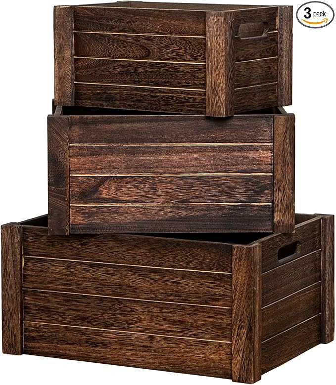Large Vintage Black Wooden Crates For Storage,Set Of 3 Antique Decorative Wood Crate For Storage,... | Amazon (US)
