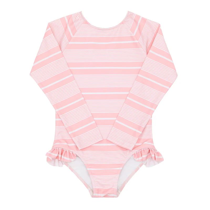 girls sorbet pink stripe rashguard one piece | minnow