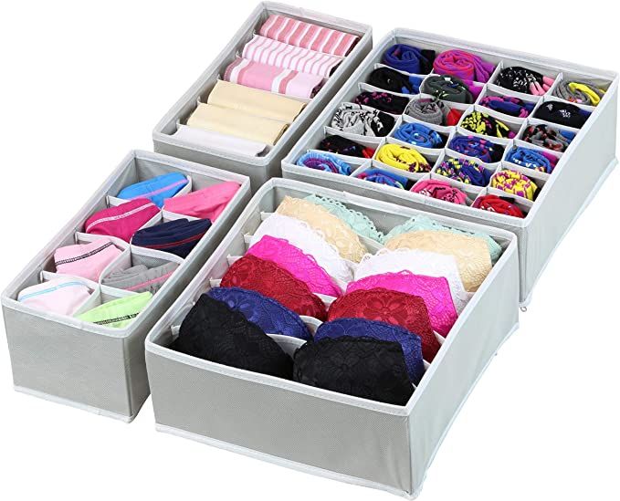 SimpleHouseware Closet Underwear Organizer Drawer Divider 4 Set, Gray | Amazon (US)