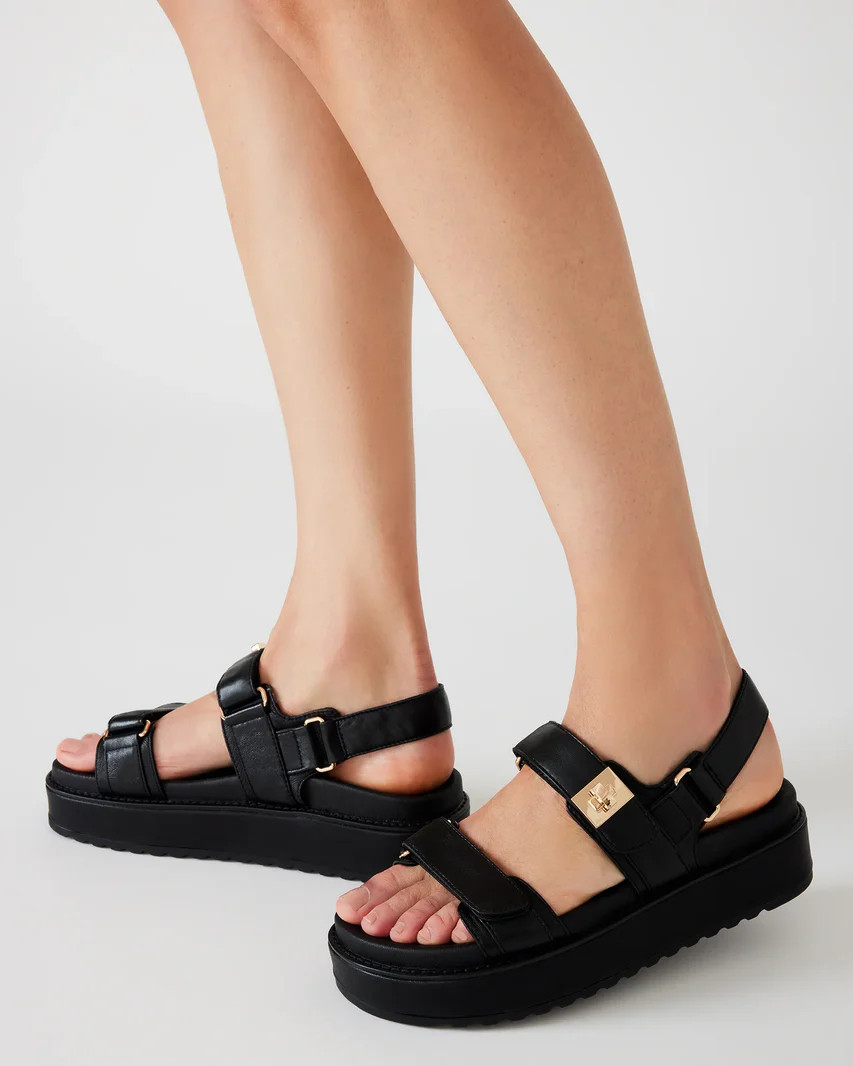 BIGMONA Black Leather Platform Sandals | Women's Designer Sandals | Steve Madden (Canada)