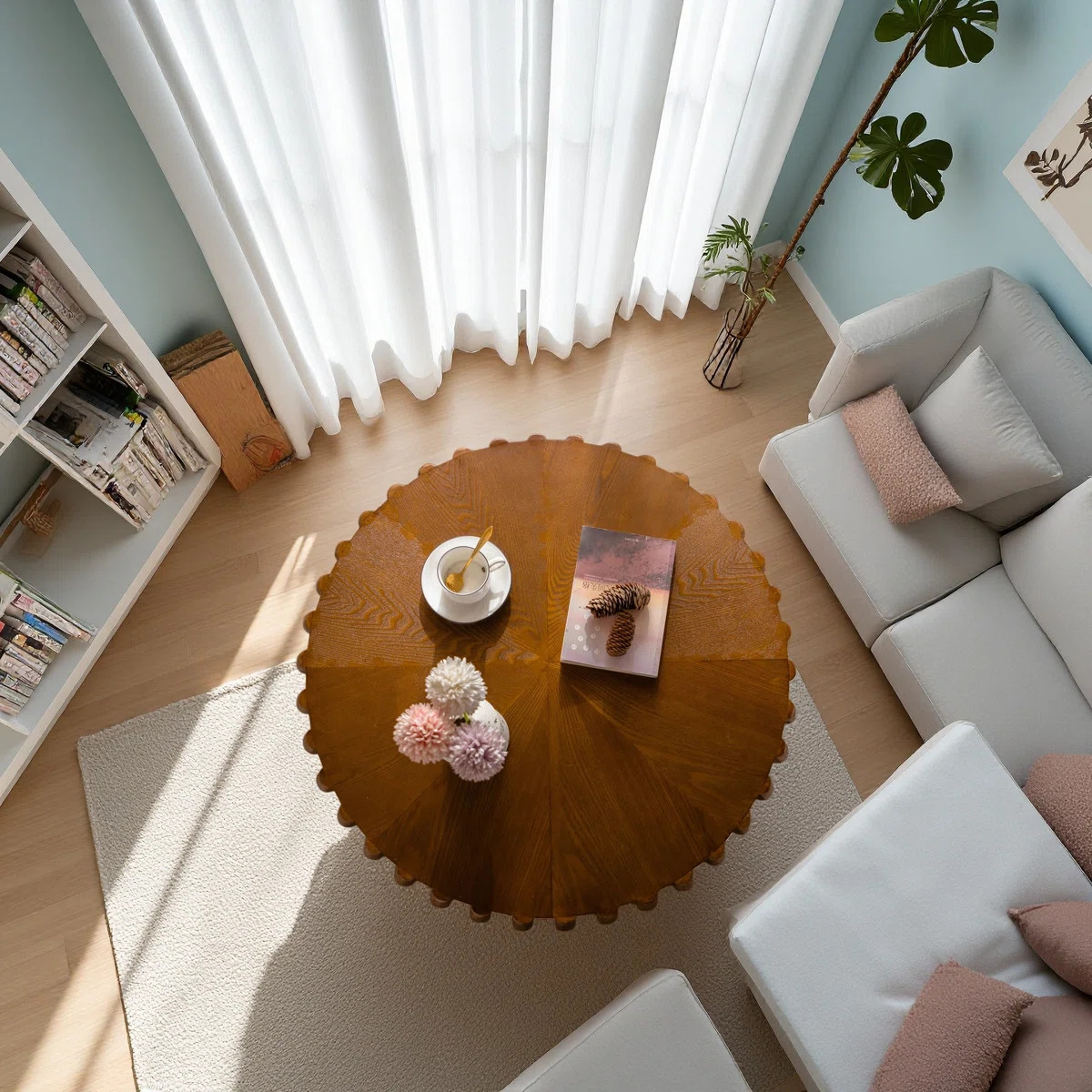 Drum Fluted Modern Round Coffee Table, Mid Century Circle Center Coffee Tables With Sturdy Pedest... | Wayfair North America