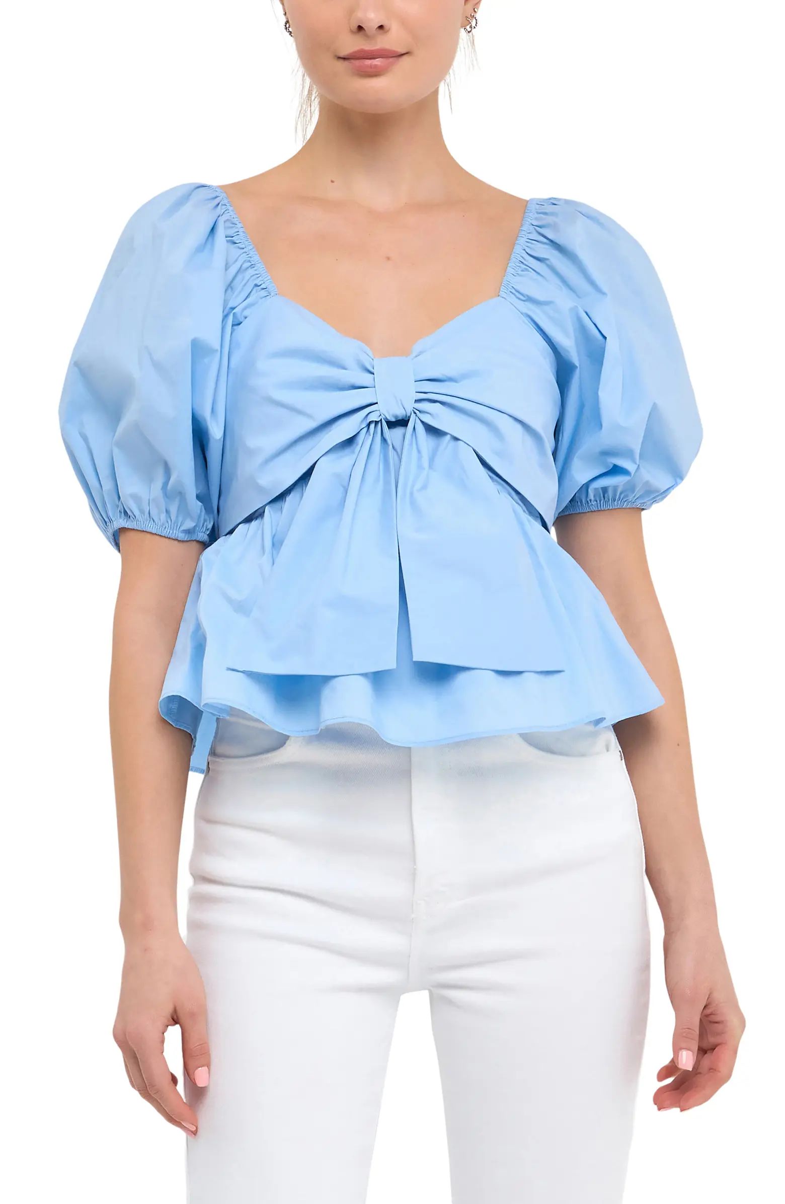 English Factory Puff Sleeve Cotton Top | Nordstrom | Nordstrom