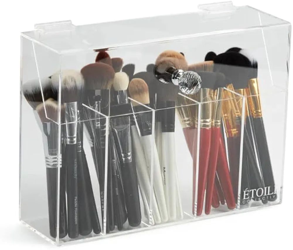 Makeup Brush holder - Acrylic Makeup 5 Slots Brush Holder With Lid | Amazon (US)