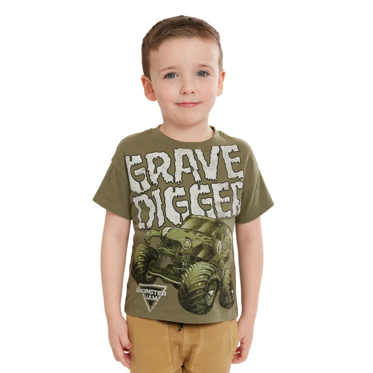 Monster Jam Toddler Boys Grave Digger Short Sleeve Crewneck T-Shirt, Sizes 2T-5T | Walmart (US)