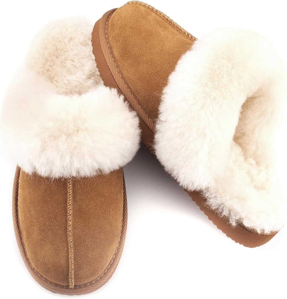 Parfeying Women's Sheepskin House Slippers Indoor Outdoor Shearling Shoes for Women | Amazon (US)