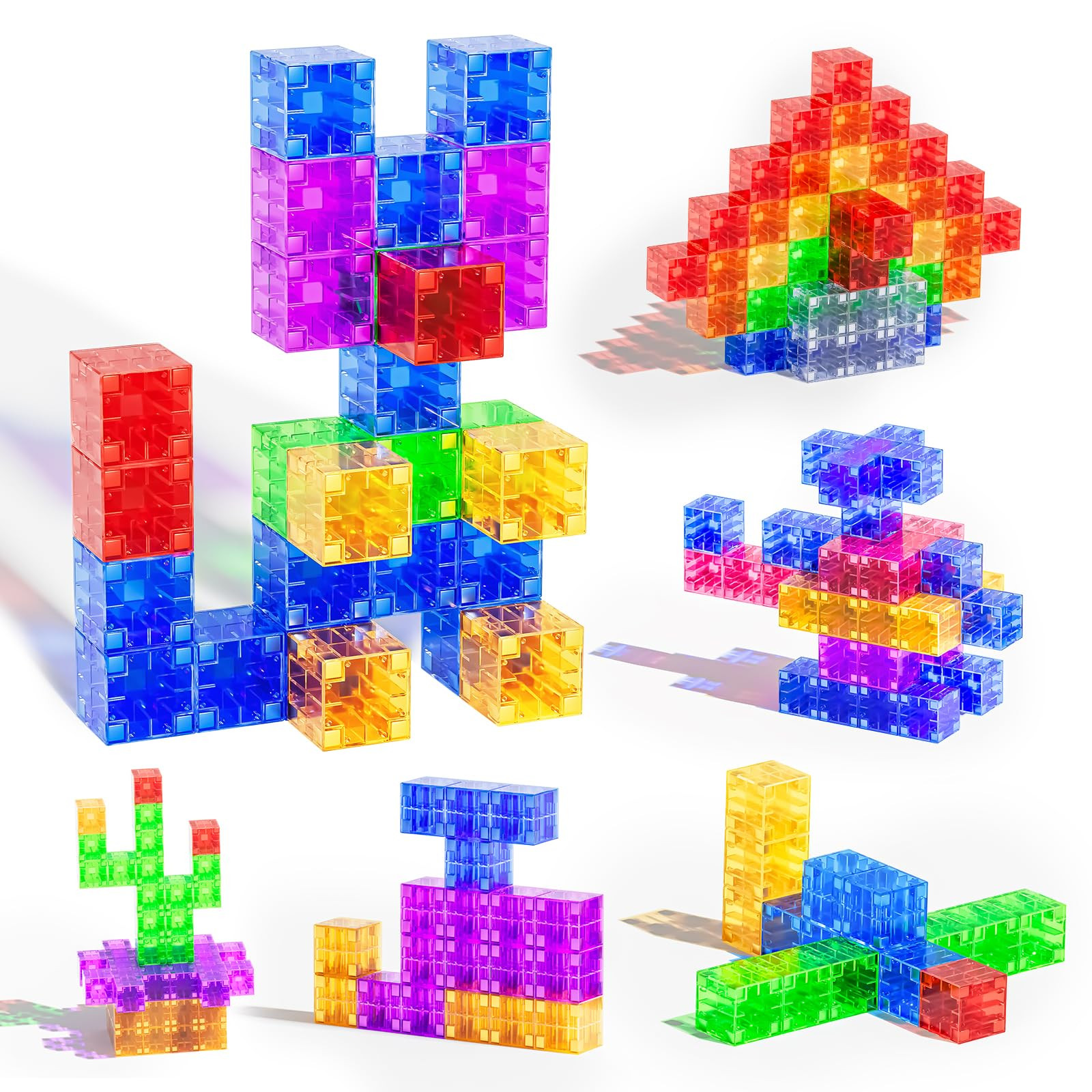 56PCS Magnetic Blocks, Transparent Magnetic Cubes, Magnet Building Blocks for Toddlers 3+, Montes... | Amazon (US)