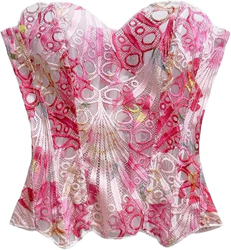WDIRARA Women's Lace Corset Tops Mesh Strapless Bustier Tube Top Going Out Clubwear | Amazon (US)