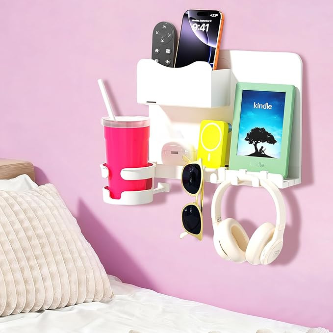 Floating Shelves for Bedside Shelf, Stick On Accessories Organizer, Dorm Room Essentials, Wall Mo... | Amazon (US)