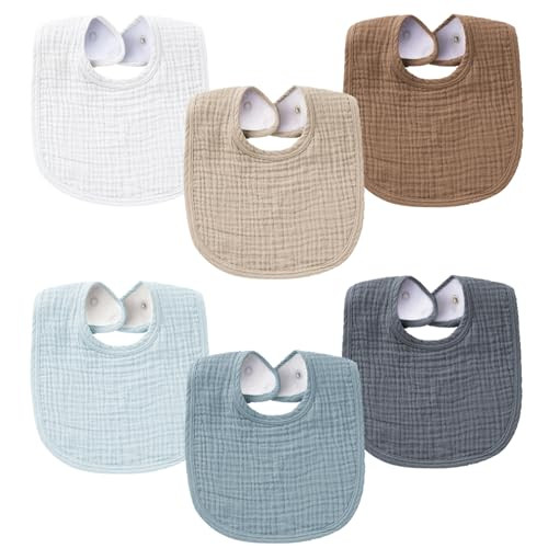 Konssy Muslin Baby Bibs for Boys Girls 6 Pack, 100% Cotton Baby Bib for Drooling and Teething, Absorbent and Adjustable Bandana Drool Bibs for Newborn | Amazon (US)