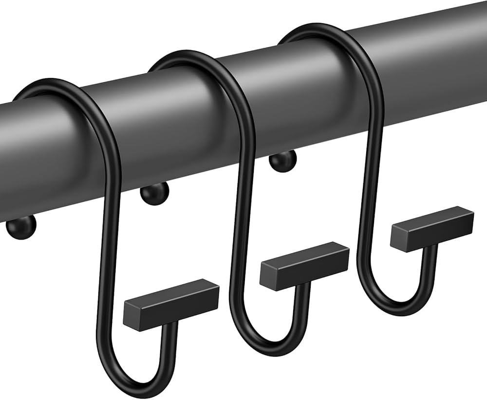 Shower Curtain Hooks, Black Shower Curtain Rings Rust Proof, 12PCS Shower Hooks for Shower Curtai... | Amazon (US)