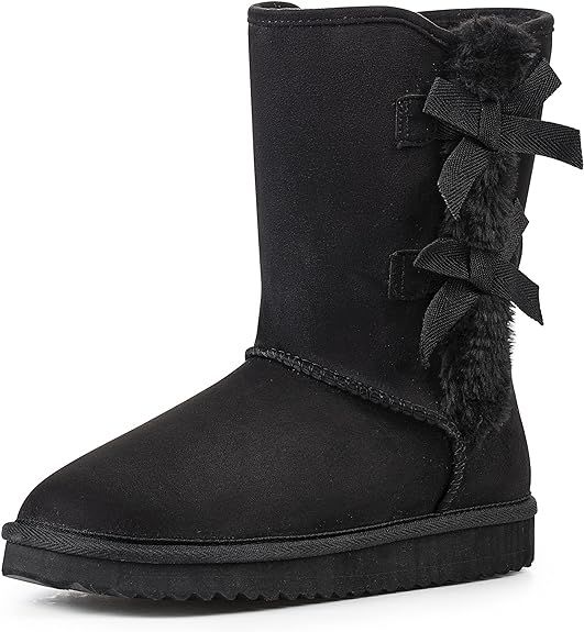 KRABOR Womens Suede Snow Boots Mid-Calf Winter Shoes with Side Bows | Amazon (US)