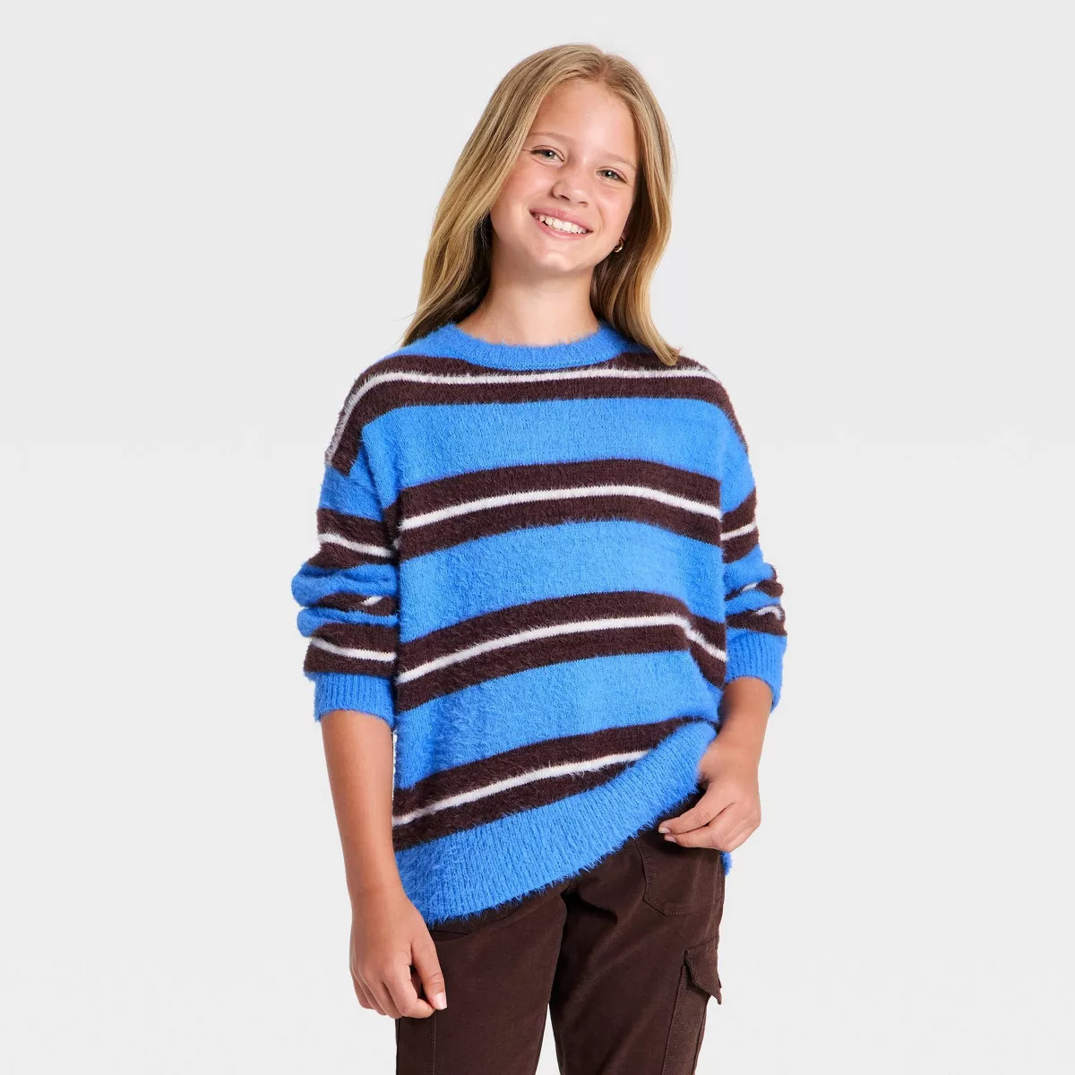 Girls' Striped Pullover Sweater - art class\u2122 Blue XL | Target