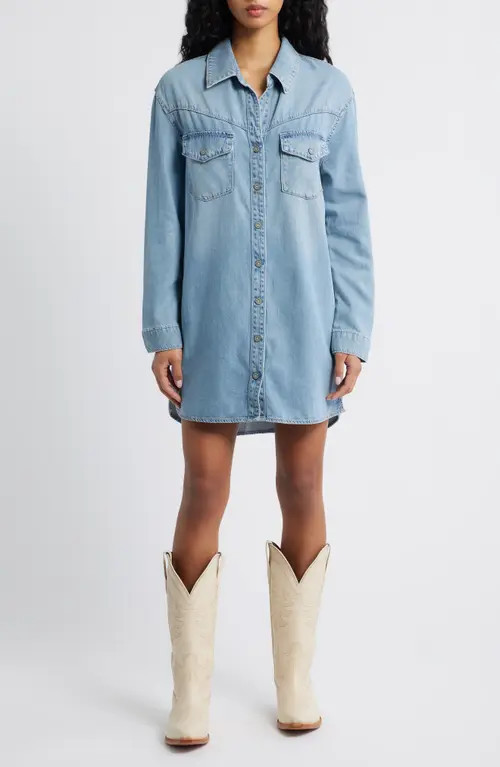 HIDDEN JEANS Oversize Long Sleeve Denim Shirtdress in Light at Nordstrom, Size Small | Nordstrom