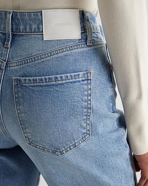 High Waisted Light Wash Relaxed Straight Ankle Jeans | Express
