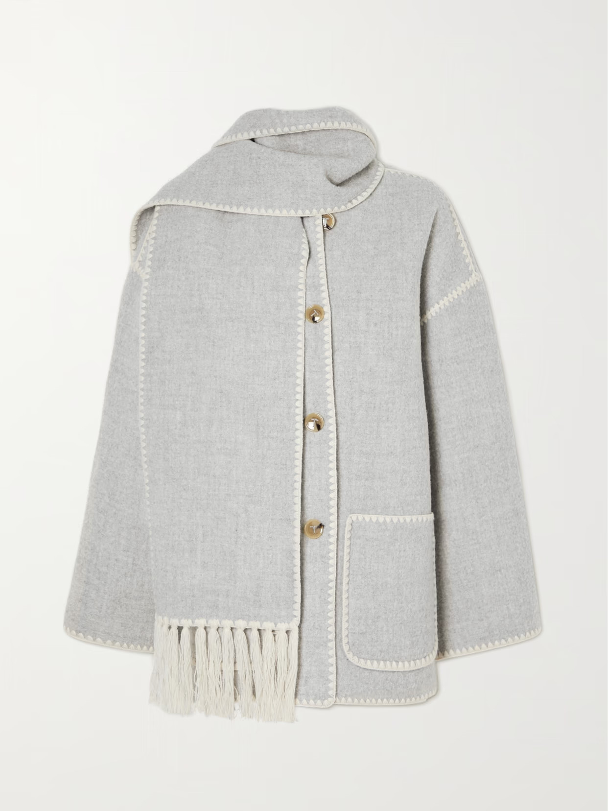TOTEME - Draped Fringed Wool-blend Jacket - Gray | NET-A-PORTER (US)