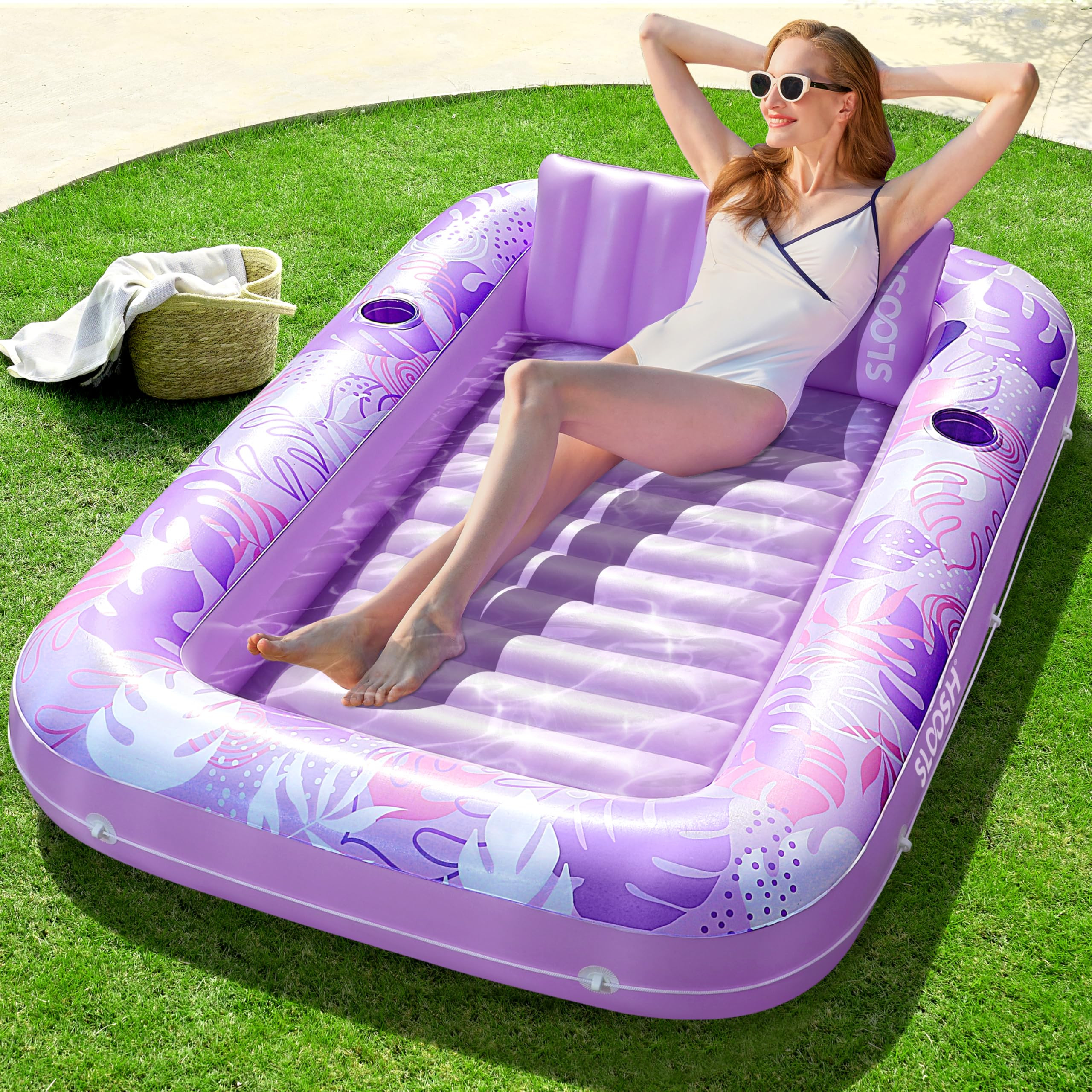 SLOOSH Inflatable Tanning Pool Lounger Float, 70" x 46" Pool Floats Adult with Pillow, 4 in 1 Sun... | Amazon (US)