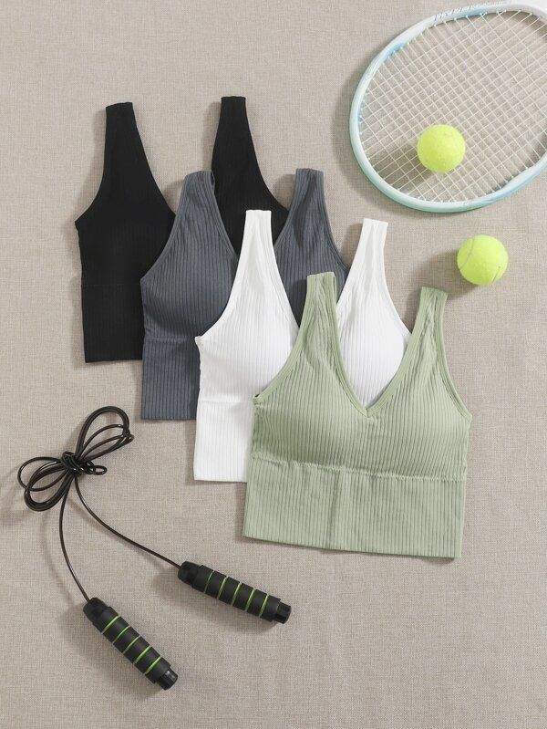 4pcs Medium Support Sports Bra | SHEIN