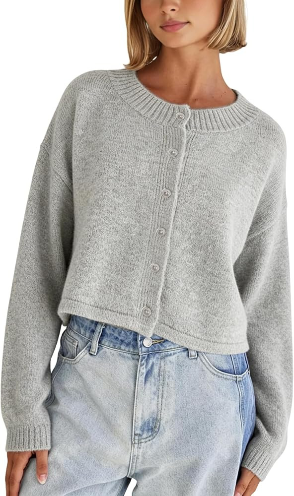 Springrain Women's Cropped Cardigan Long Sleeve Knit Sweaters | Amazon (US)