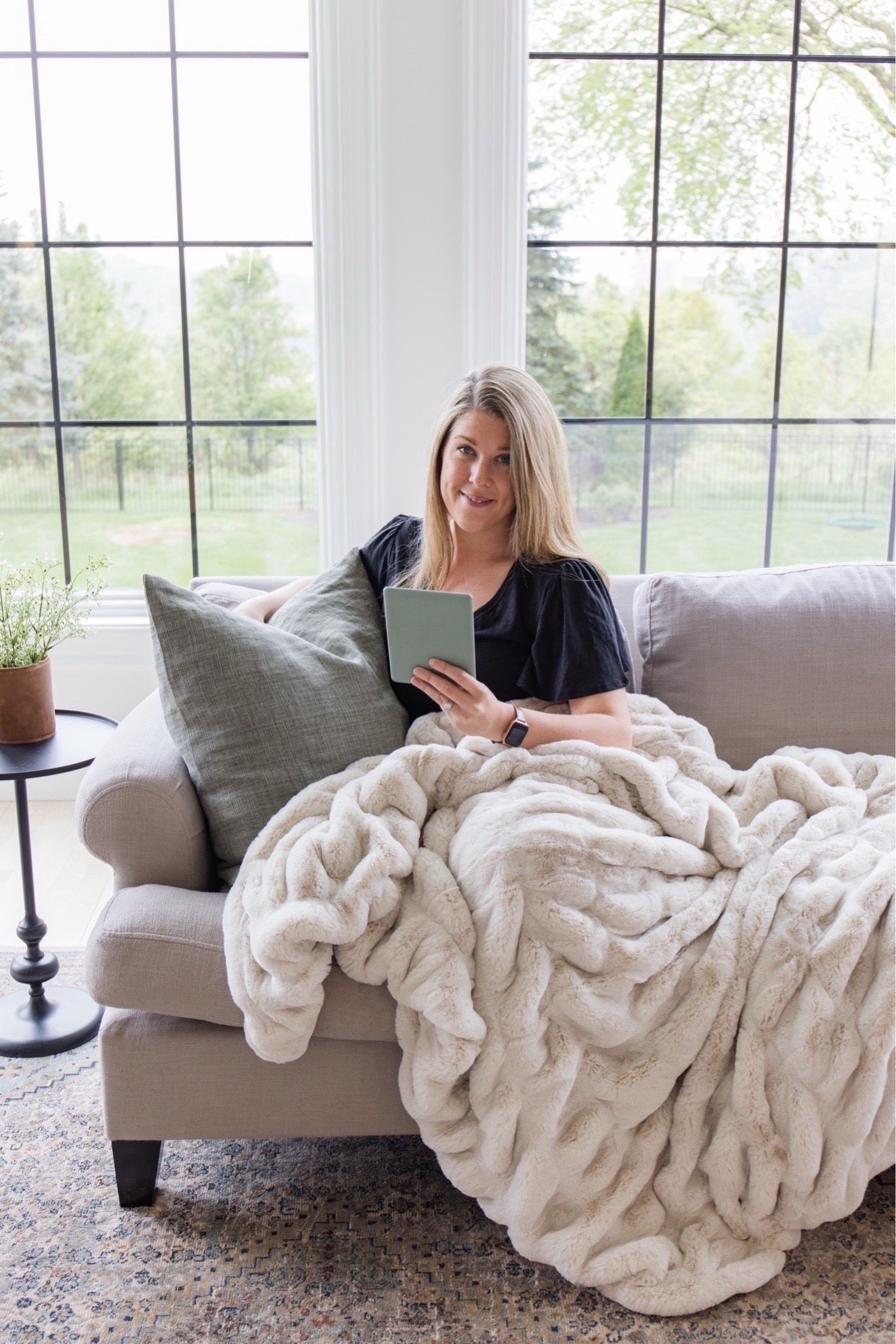 This fur blanket is good year round! And this green kindle reader is my favorite! 

#archedmanor #modernhome #neutralhome #homedecor #casualstyle #neutralstyle 

#LTKSeasonal #LTKHome