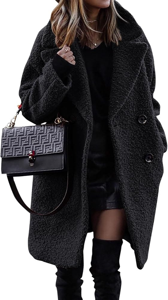 BTFBM Women's 2023 Winter Faux Fur Coats Long Sleeve Lapel Fuzzy Fleece Outerwear Button Down She... | Amazon (US)