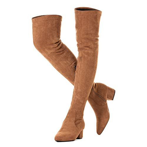 N.N.G Women Over the Knee Boots Brown Size 7 Low Heel Suede Thigh High Winter Block OTK Long Above knee Designer Ladies | Amazon (US)