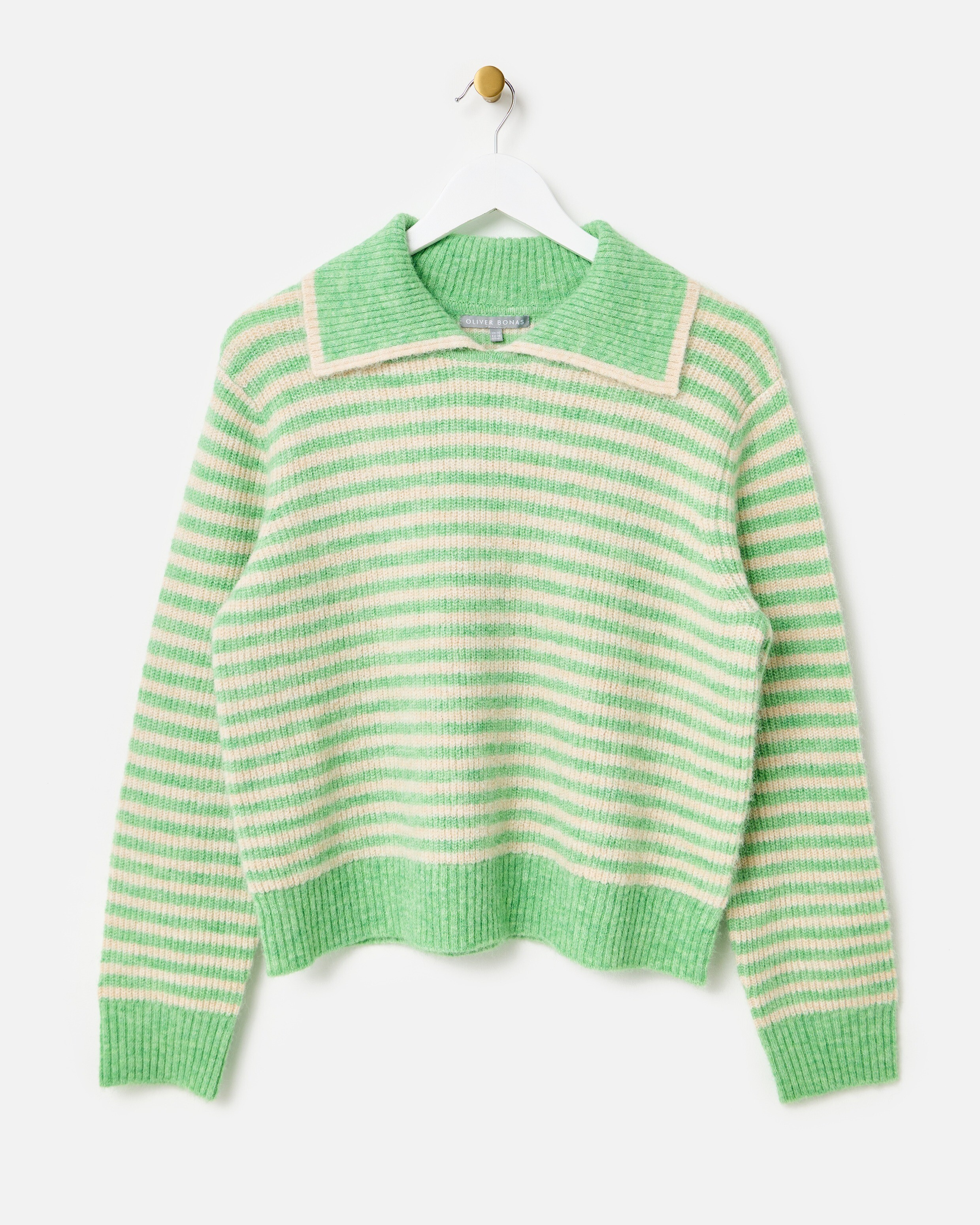 Green & Cream Striped Collared Knitted Jumper | Oliver Bonas | Oliver Bonas (Global)