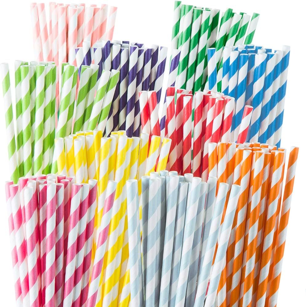Weemium Paper Straws Disposable 200 Pack - Striped Straws in 10 Colors - Biodegradable, Durable a... | Amazon (US)