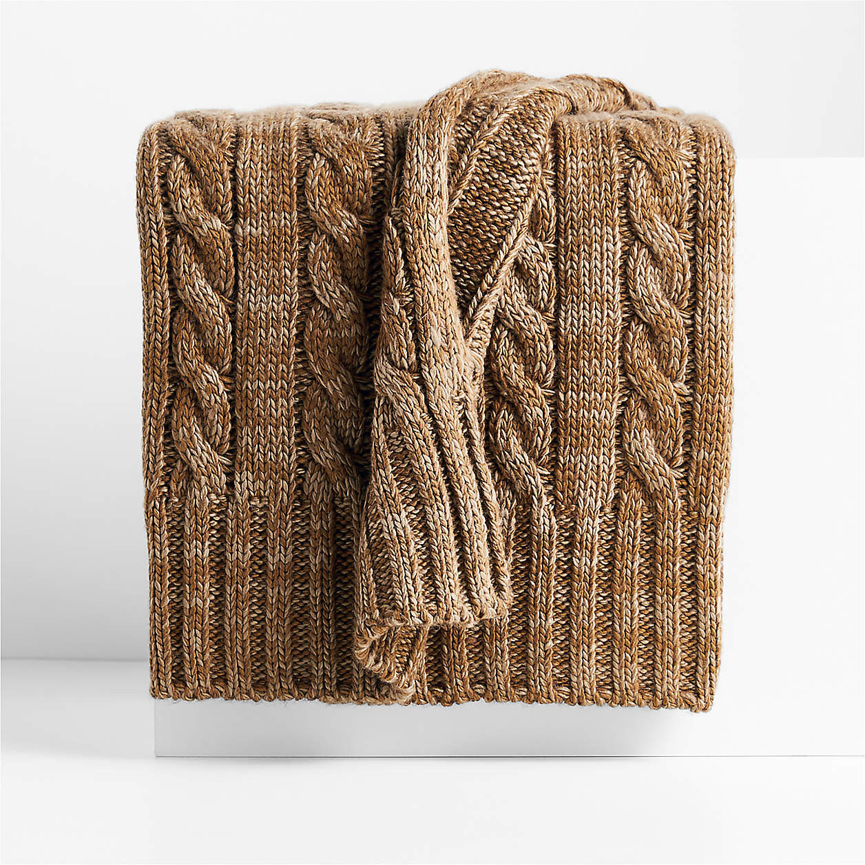 Maple Brown Wool Blend Cozy Cable Knit 70"x55" Throw Blanket + Reviews | Crate & Barrel | Crate & Barrel