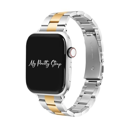 My Pretty Strap QueenVogue Band Compatible with Apple WATCH SE Series 9 8 7 6 5 4 3 2 1, 42MM / 44MM / 45MM / 49MM, Stainless Steel Metal Silver Gold for Women | Amazon (US)