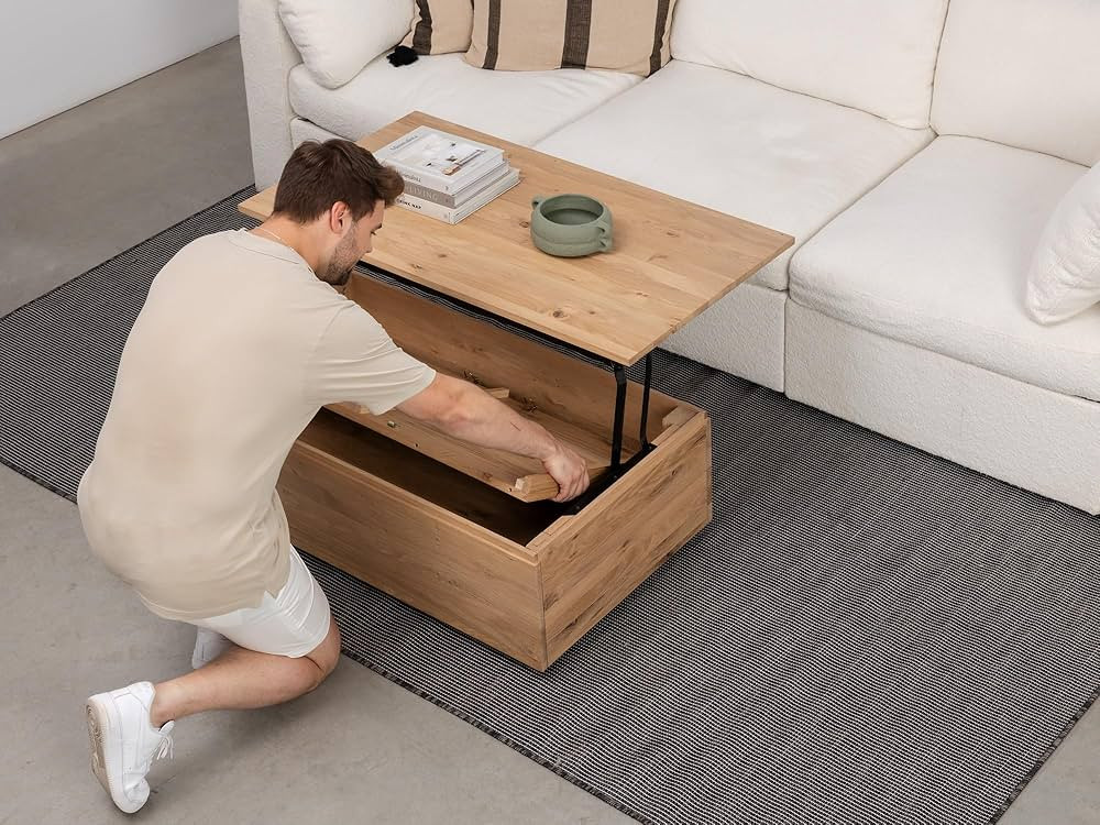 Transformer Table Lift-Top Coffee Table with Hidden Storage – Convertible Solid Wood Coffee Tab... | Amazon (US)