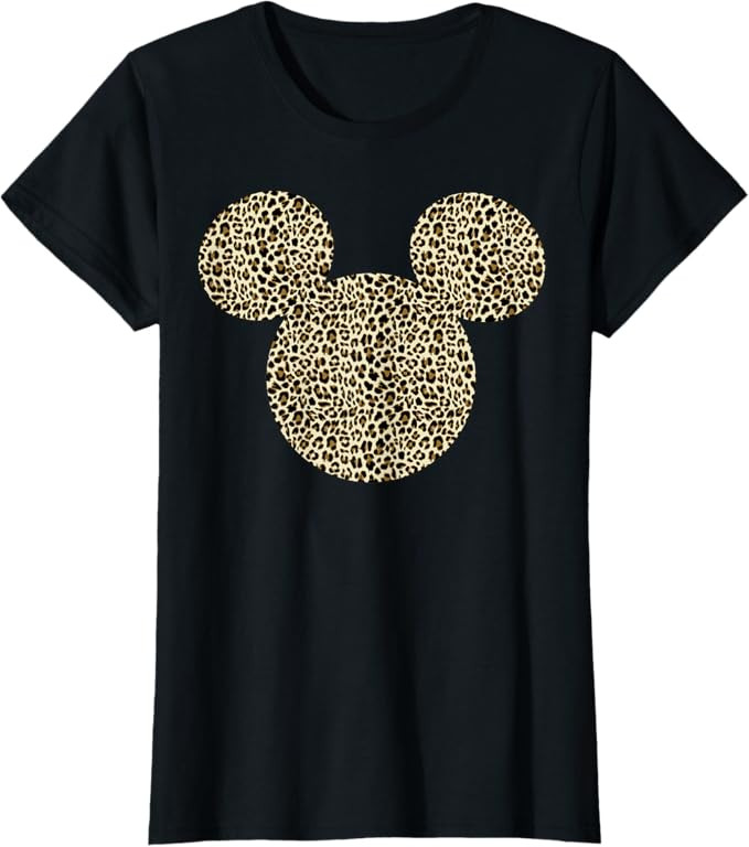 Disney Mickey Mouse Cheetah Print Silhouette Fill Short Sleeve T-Shirt | Amazon (US)