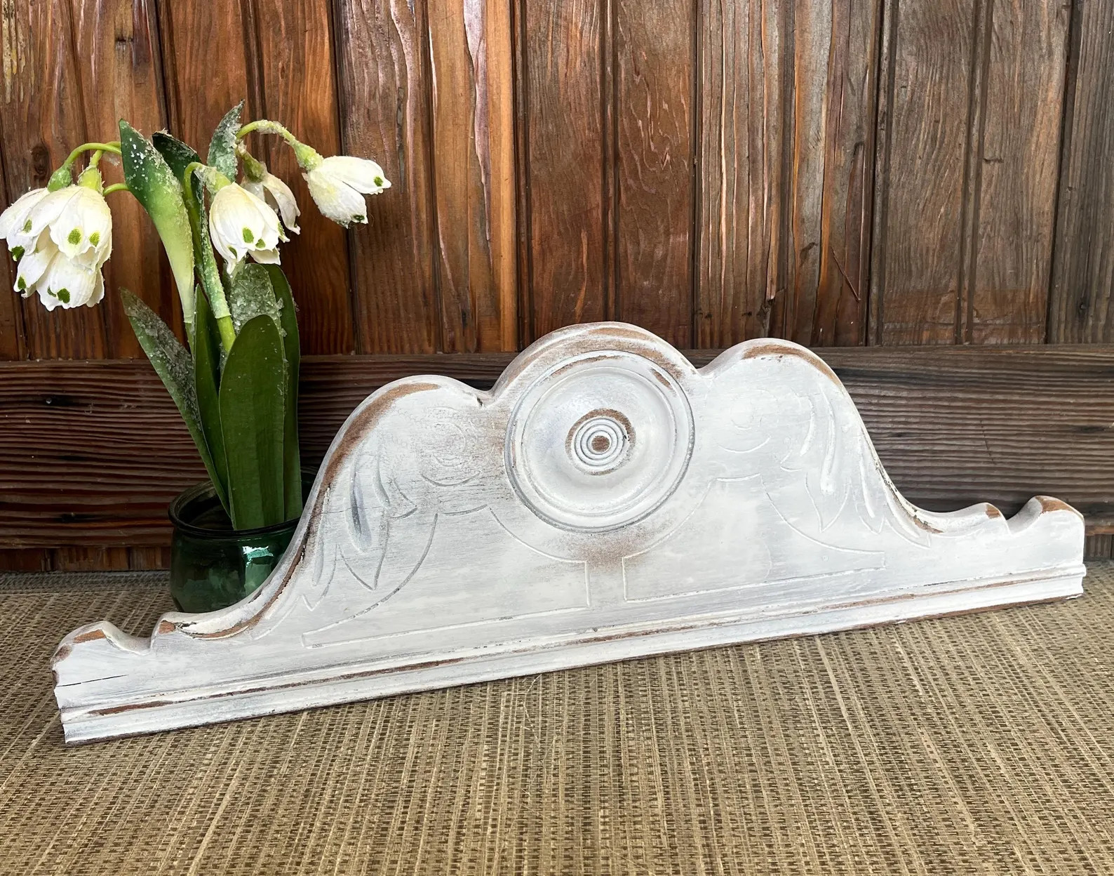 Antique White Solid Wood Pediment  Hand Carved  Architectural Salvage Wall Decor Farmhouse Free S... | Etsy (US)